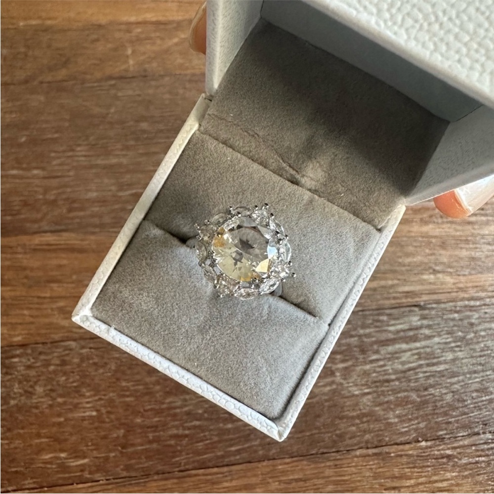 5CT Moissanite Halo Statement Ring Adjustable Silver Tone Cocktail Ring